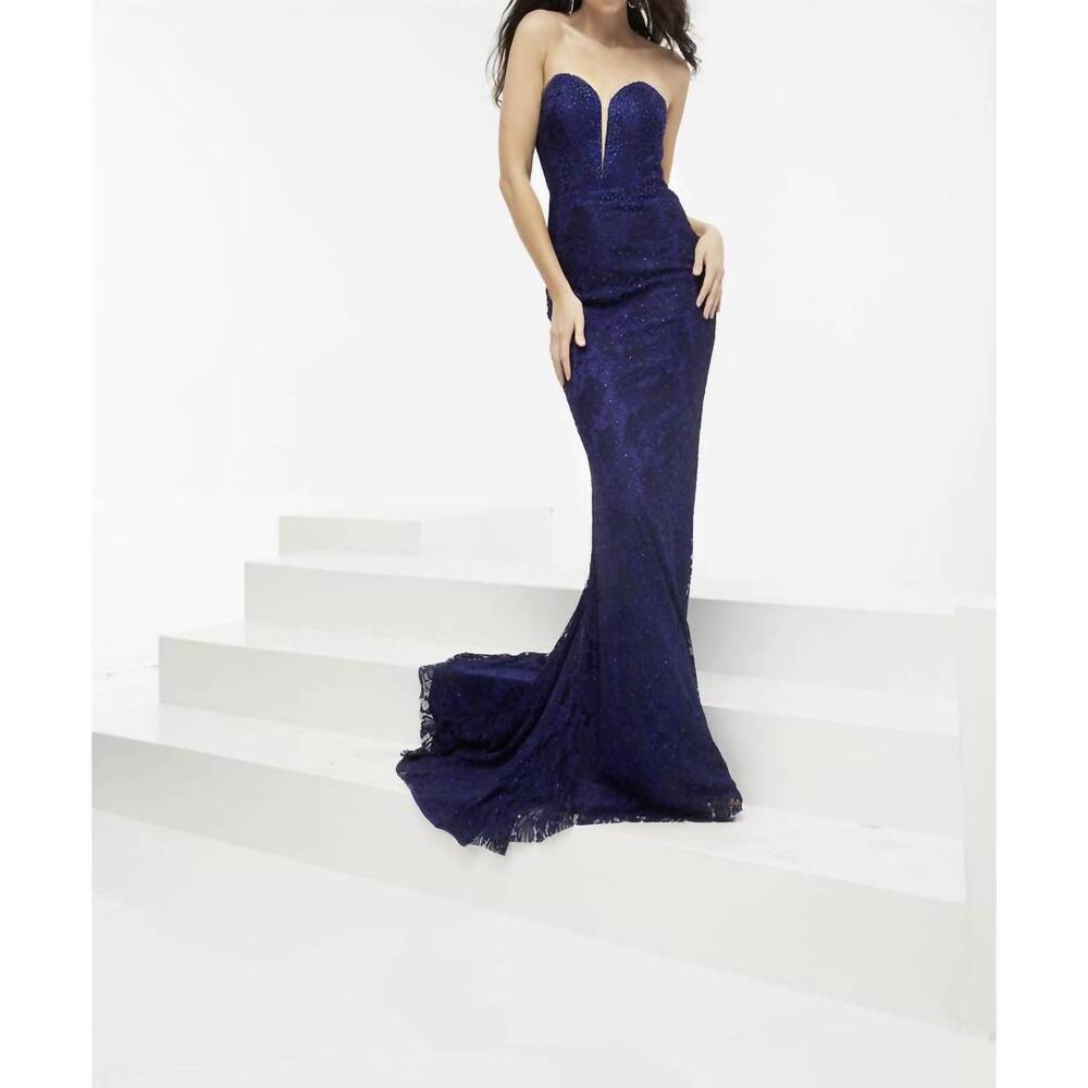 NEW JASZ COUTURE strapless long gown in cobalt